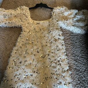 Elegant Cream mini women's Dress with Sequins
